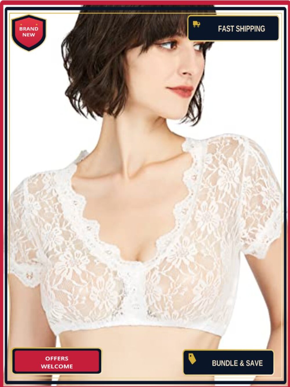 FreeNFond Oktoberfest Dirndl Blouse Lace Crop Top Off Shoulder Costume